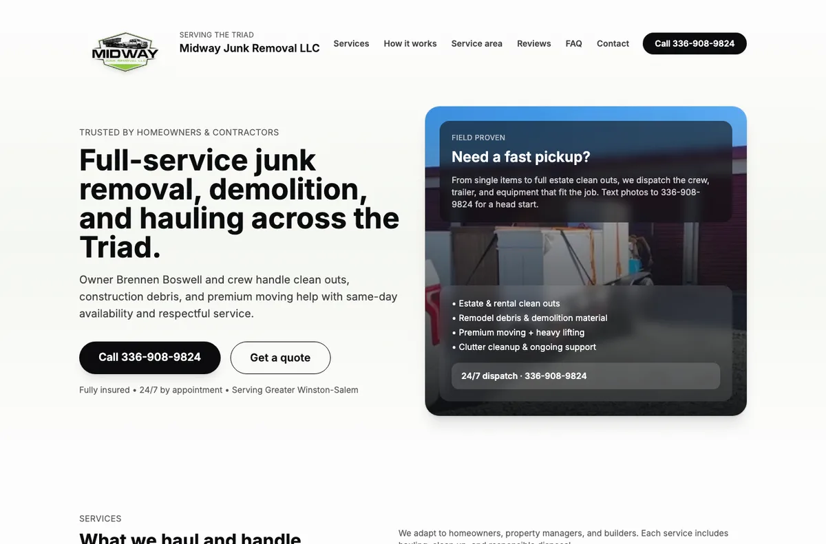 Current Midway Junk Removal homepage