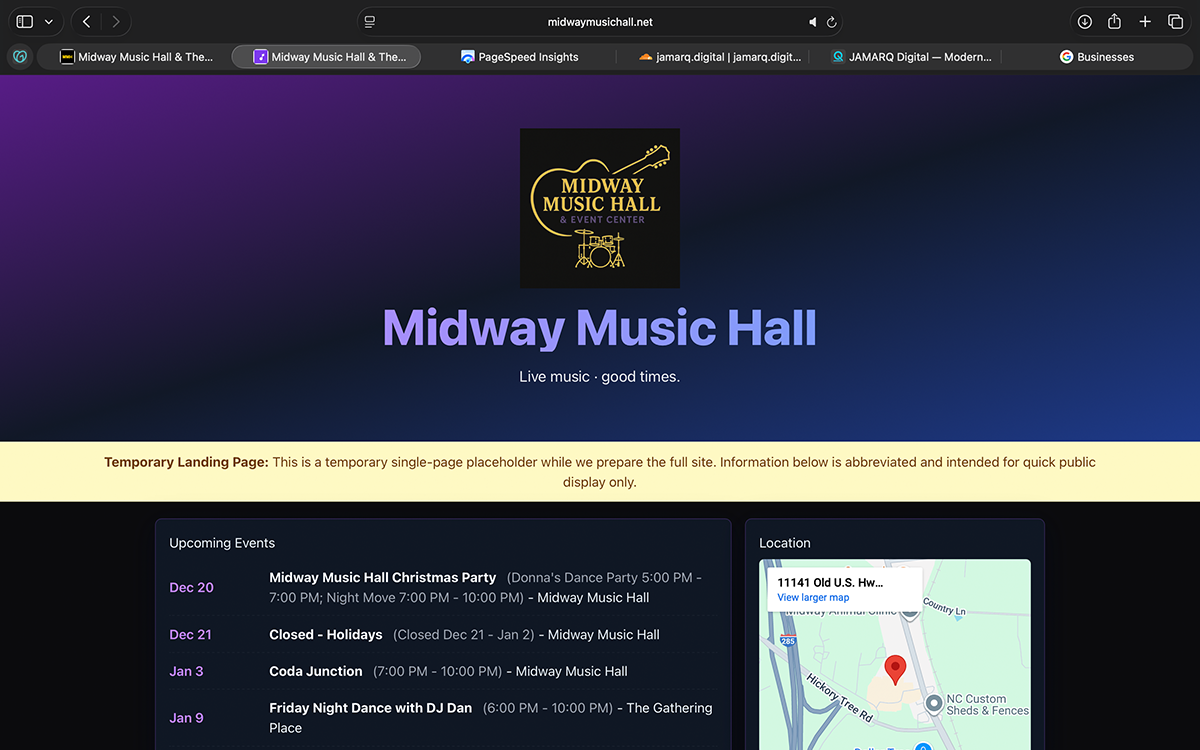 Previous homepage performance and layout before the rebuild, showing limited optimization and accessibility constraints.