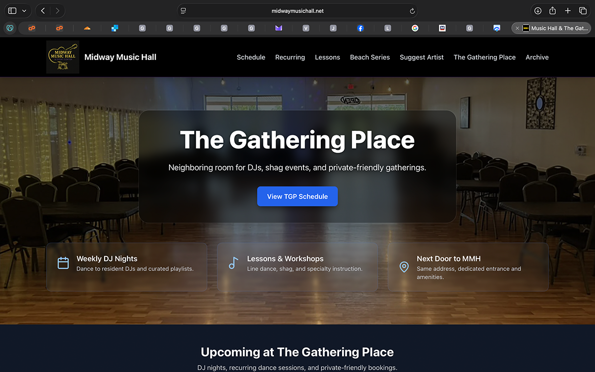 Integrated venue presentation maintaining branding consistency across related spaces.