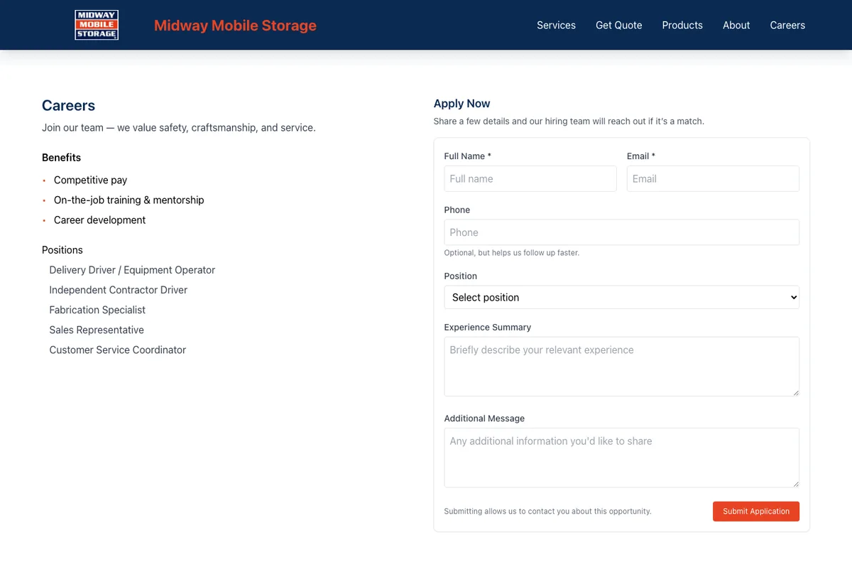 Current Midway Mobile Storage careers section