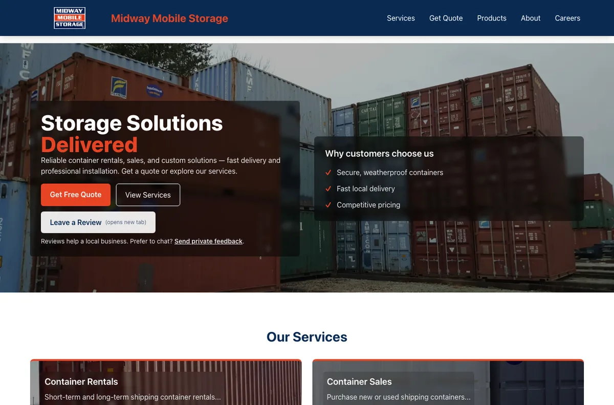 Current Midway Mobile Storage homepage