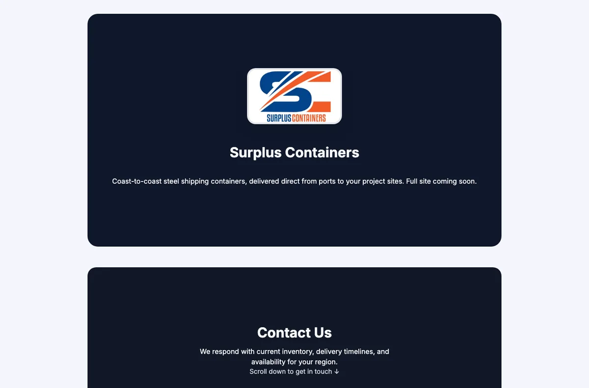 Current Surplus Containers homepage